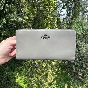 COACH Gray Leather Slim Wallet Credit Card Holder w Silver Hardware AUTHENTIC